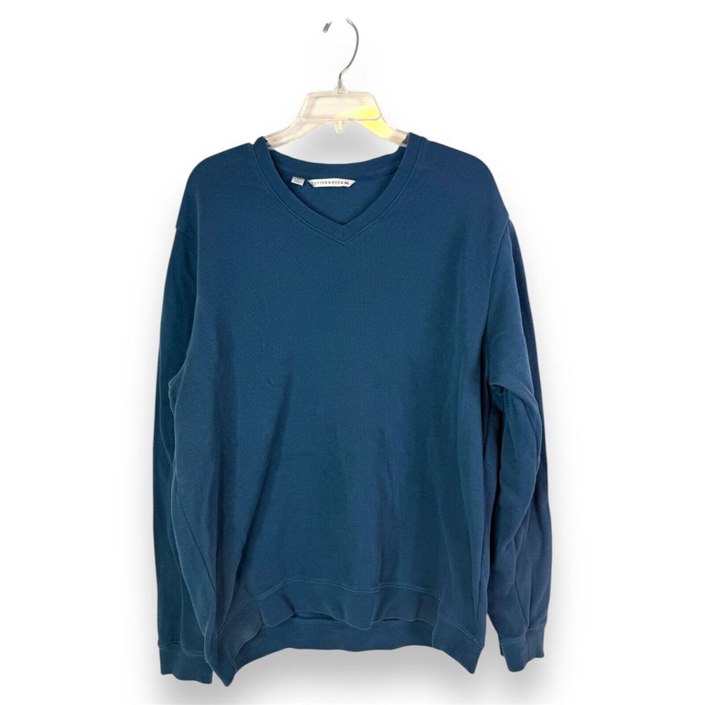 Cutter & Buck Sweater Men's Large‎ V Neck Lightweight Logo Pullover Blue